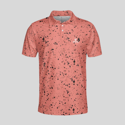 Salmon/black Paint splatter golf polo shirt for men