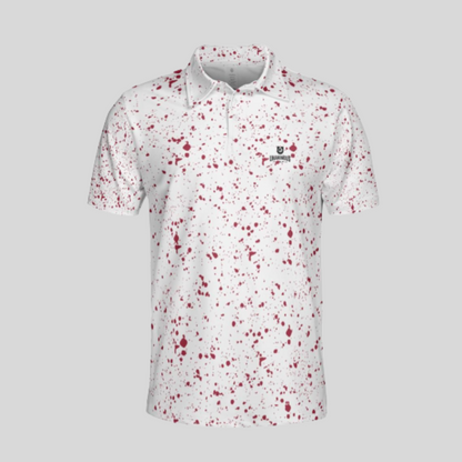 crimson paint splatter golf polo for men