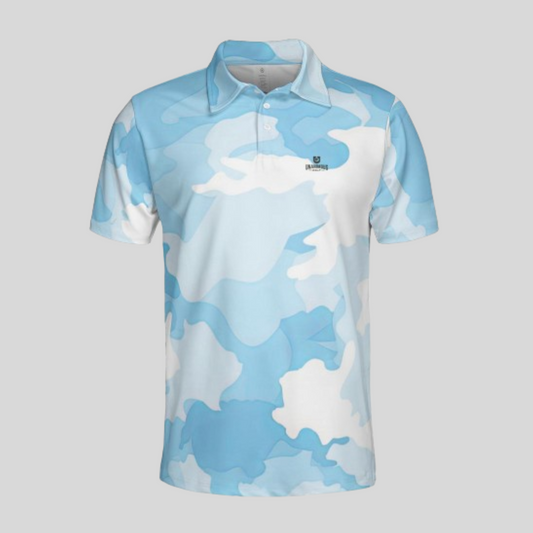 Blue Camo Golf Polo Shirt For Men