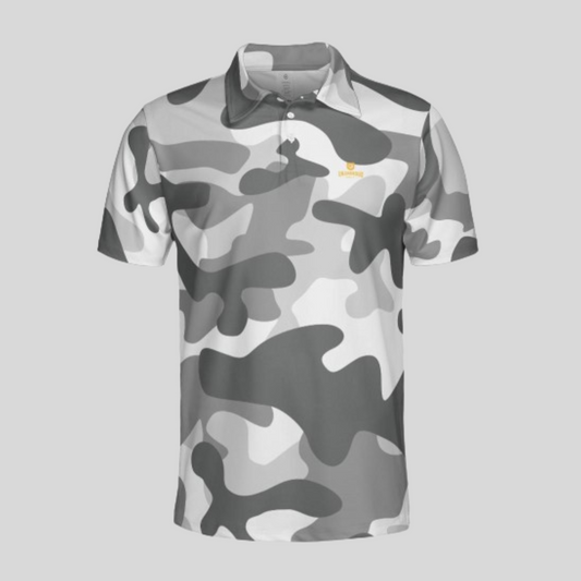 Grey Camo Golf Polo Shirt For Men