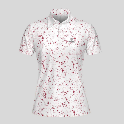 Crimson Paint Splatter golf polo shirt for women