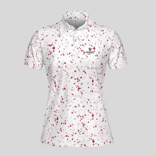 Crimson Paint Splatter golf polo shirt for women