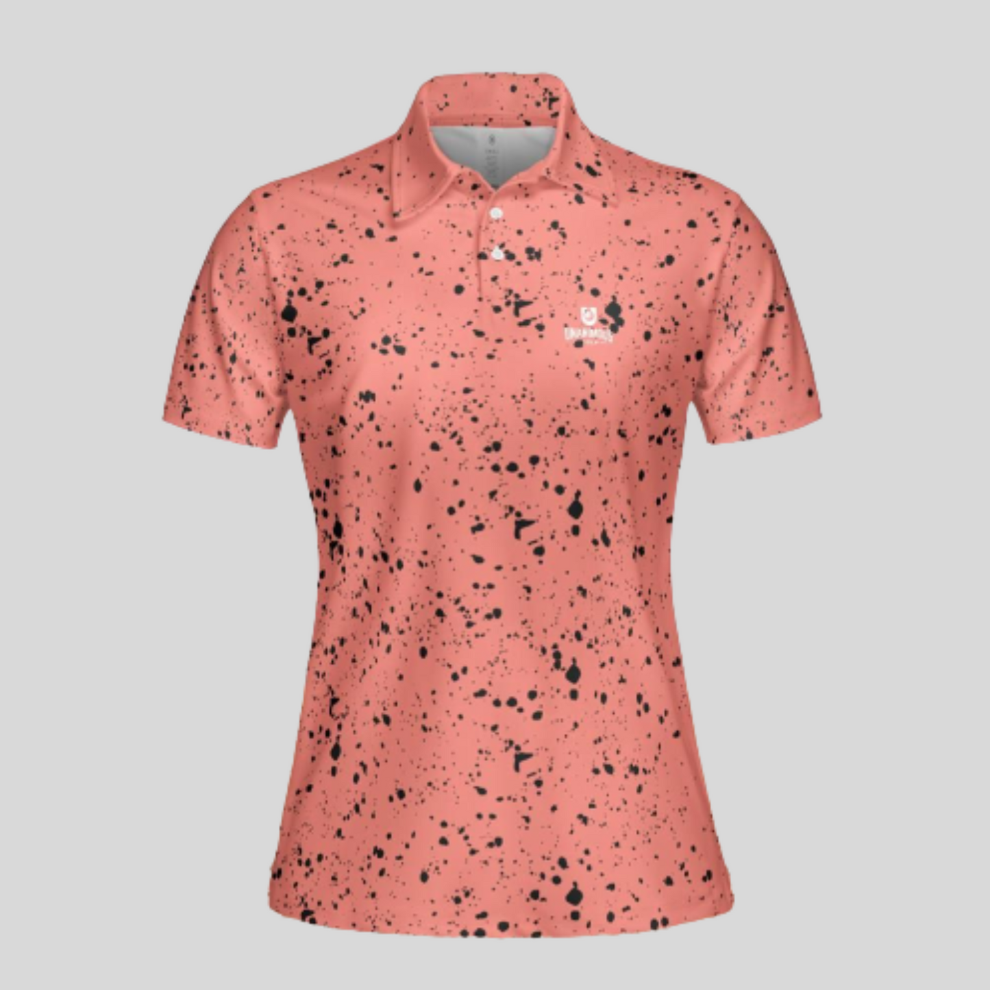 Salmon/Black Paint Splatter golf polo shirt for women