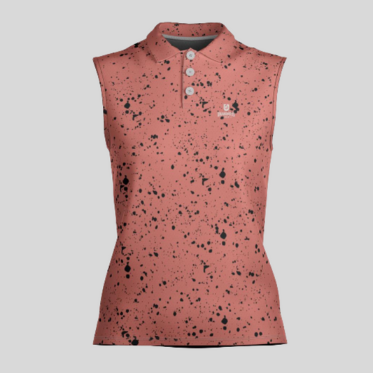 Salmon/Black Paint Splatter Sleeveless golf polo for Women