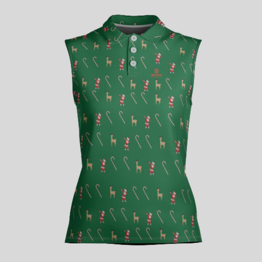 Dabbing Santa Christmas Sleeveless Golf polo Shirt for Women