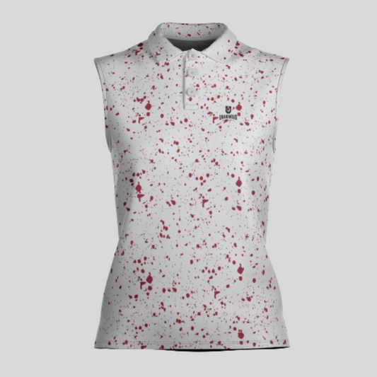 Crimson Paint Splatter Sleeveless golf polo shirt for women