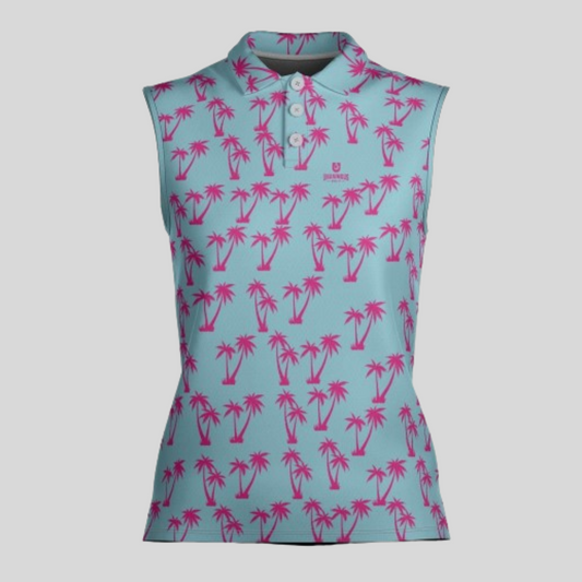 palm Tree Sleeveless Golf Polo Shirt for ladies