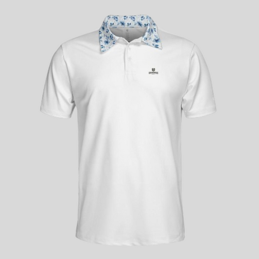 Blue Flower White golf Polo Shirt for Men