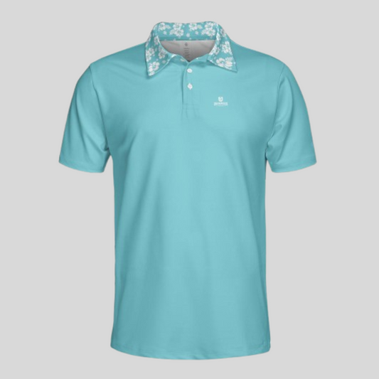 Hibiscus-Turquoise Golf Polo For Men