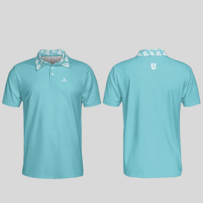 Hibiscus-Turquoise Golf Polo For Men