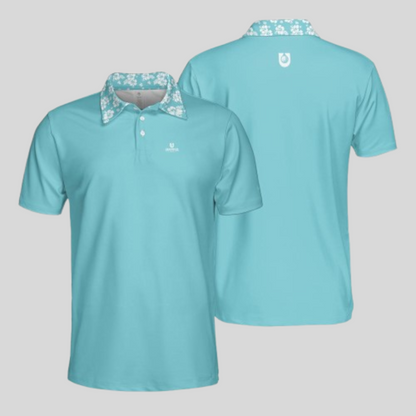 Hibiscus-Turquoise Golf Polo For Men