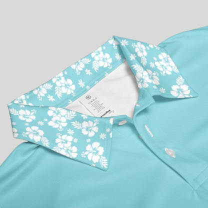 Hibiscus-Turquoise Golf Polo For Men