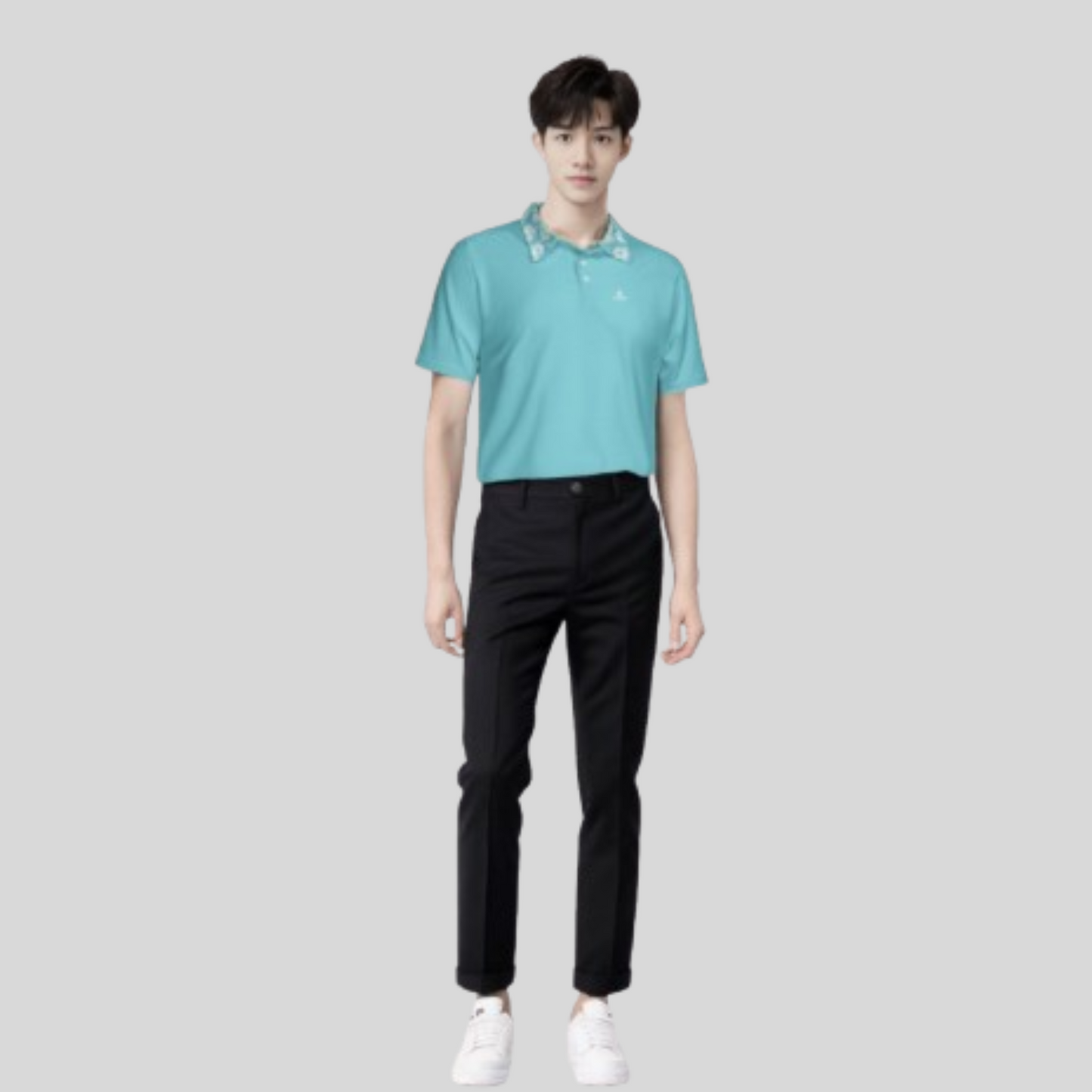 Hibiscus-Turquoise Golf Polo For Men