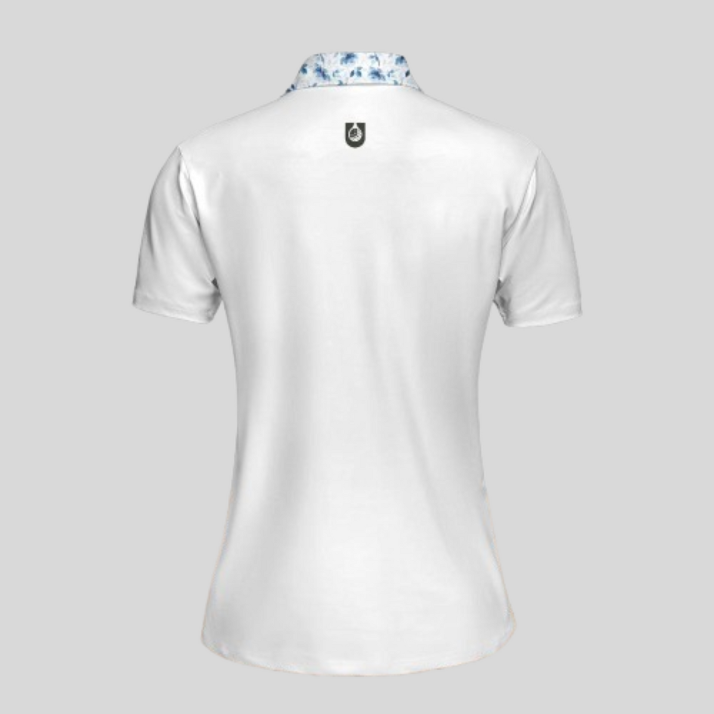 Blue Flower White Golf Polo For Women