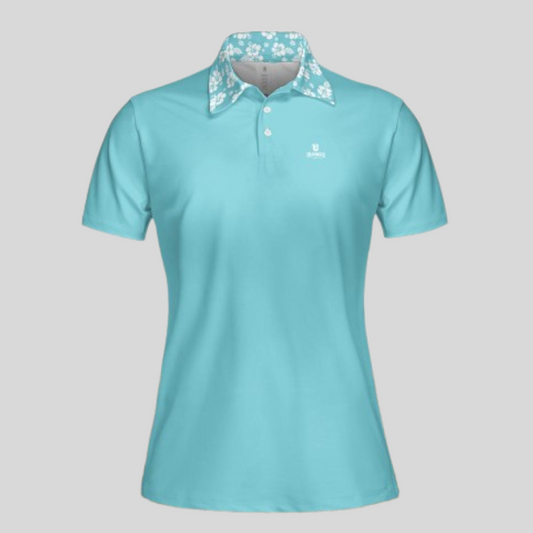 Hibiscus-Turquoise Golf Polo For Women