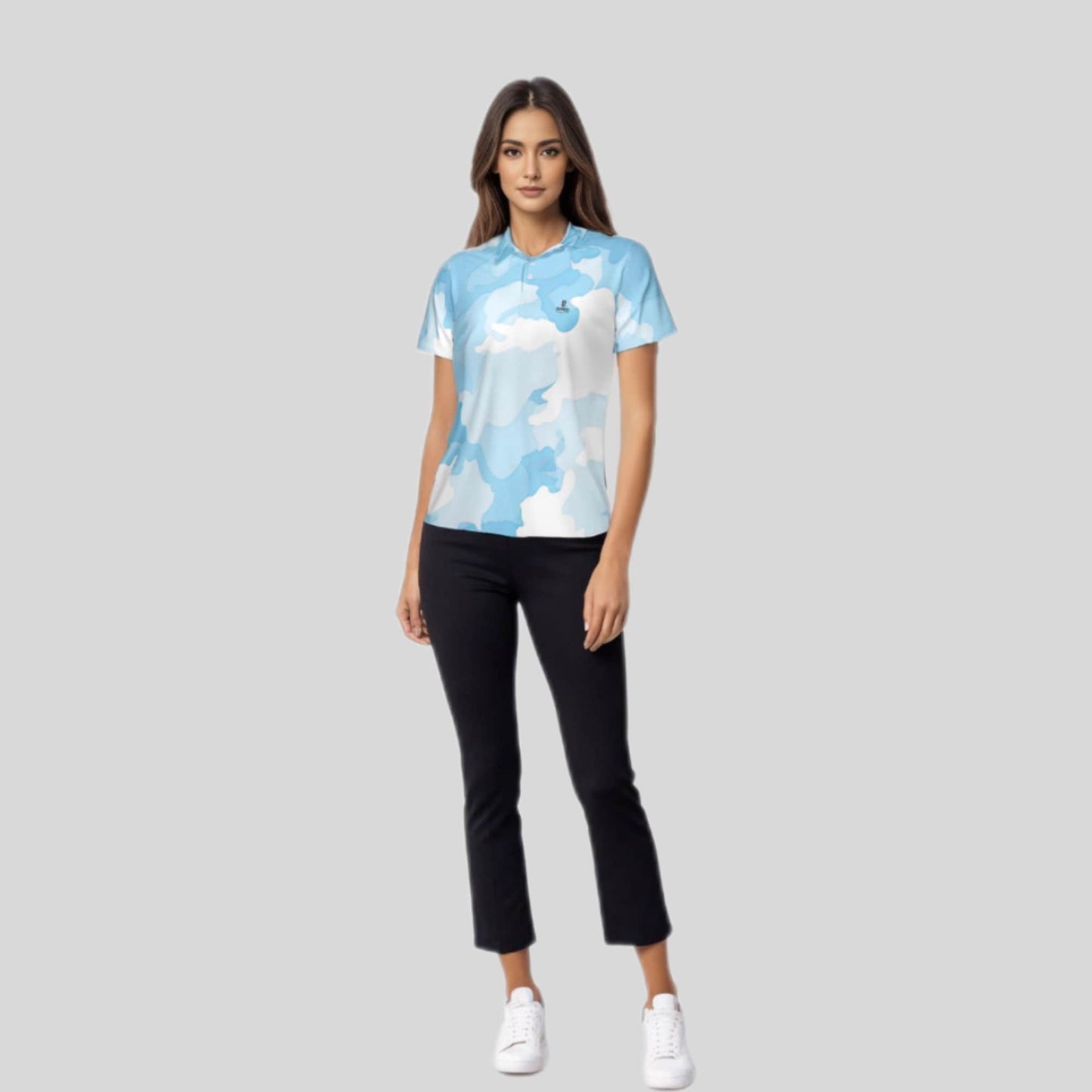 Blue Camo Golf Polo Shirt For Women