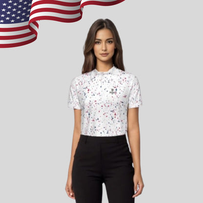 Old Glory Paint Splatter Golf Polo For Women