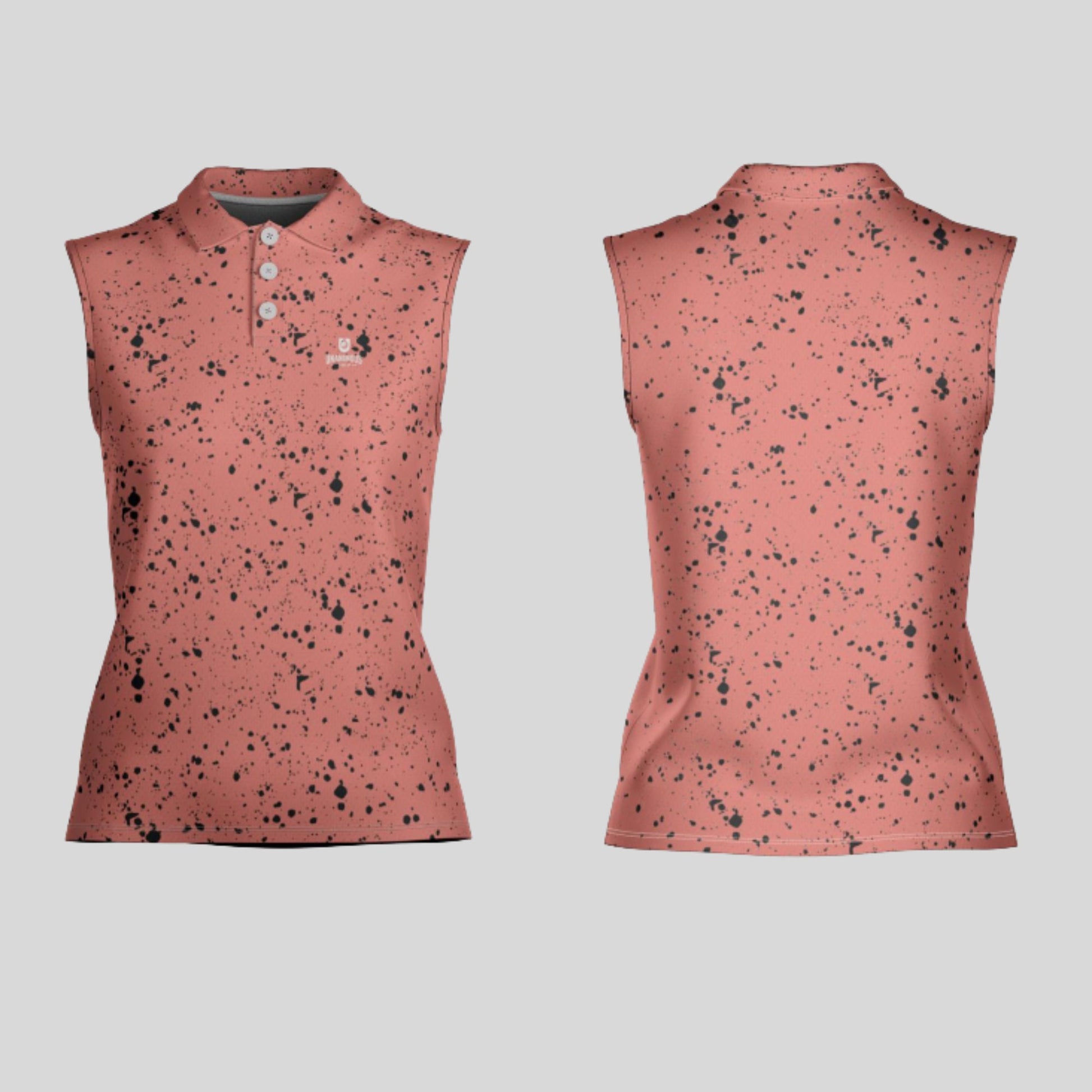 Salmon/Black Paint Splatter Sleeveless golf polo for Women