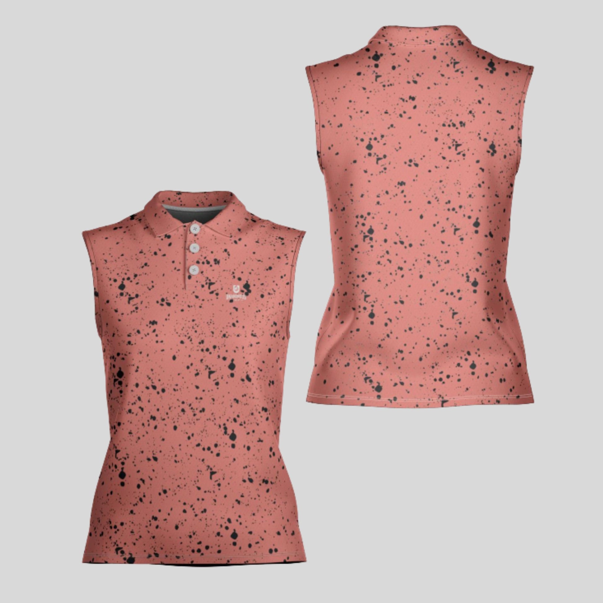 Salmon/Black Paint Splatter Sleeveless golf polo for Women