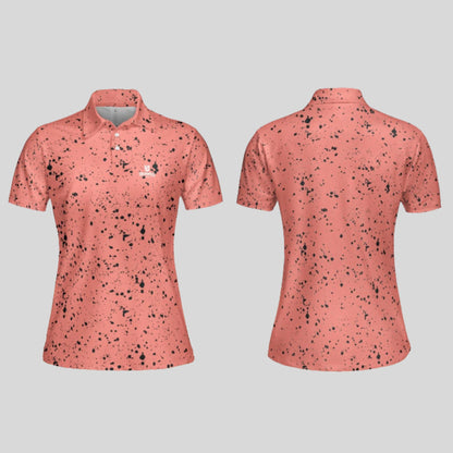 Salmon/Black Paint Splatter golf polo shirt for women