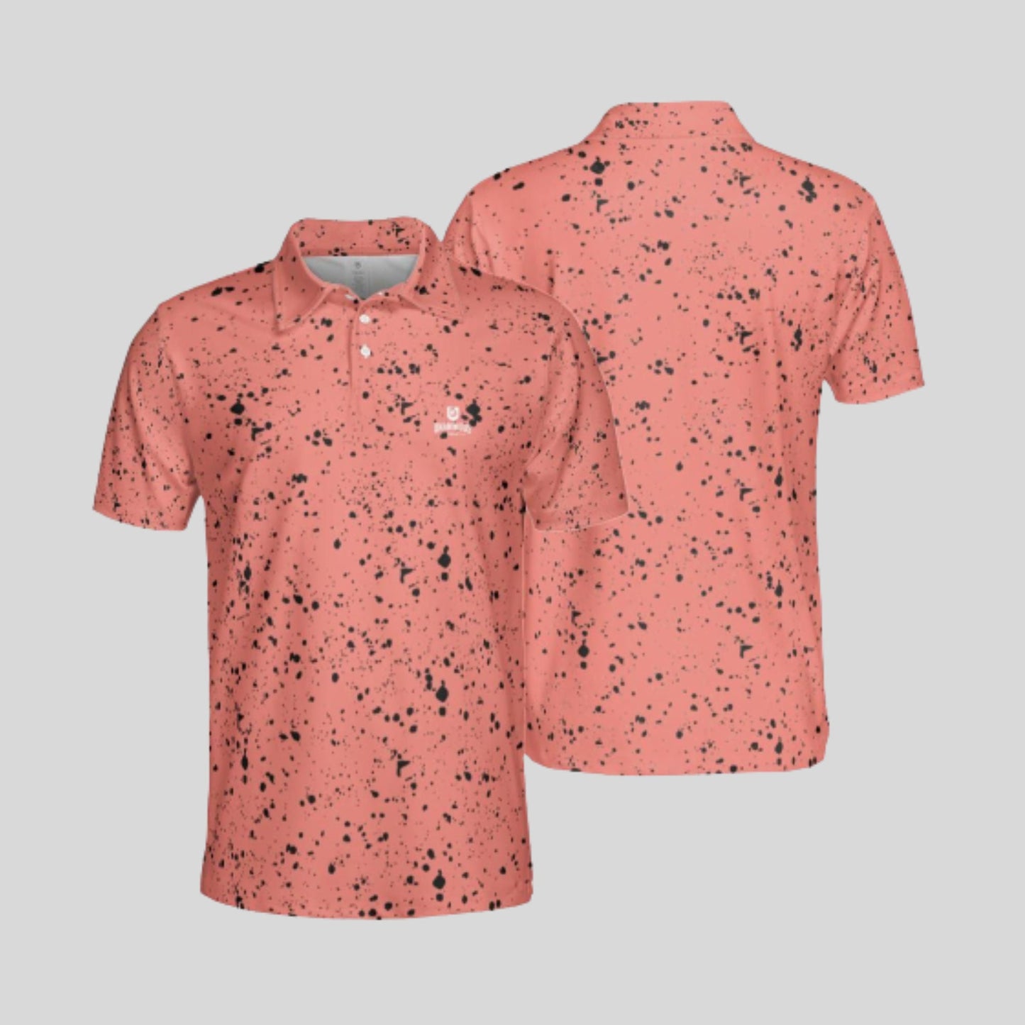 Salmon/black Paint splatter golf polo shirt for men