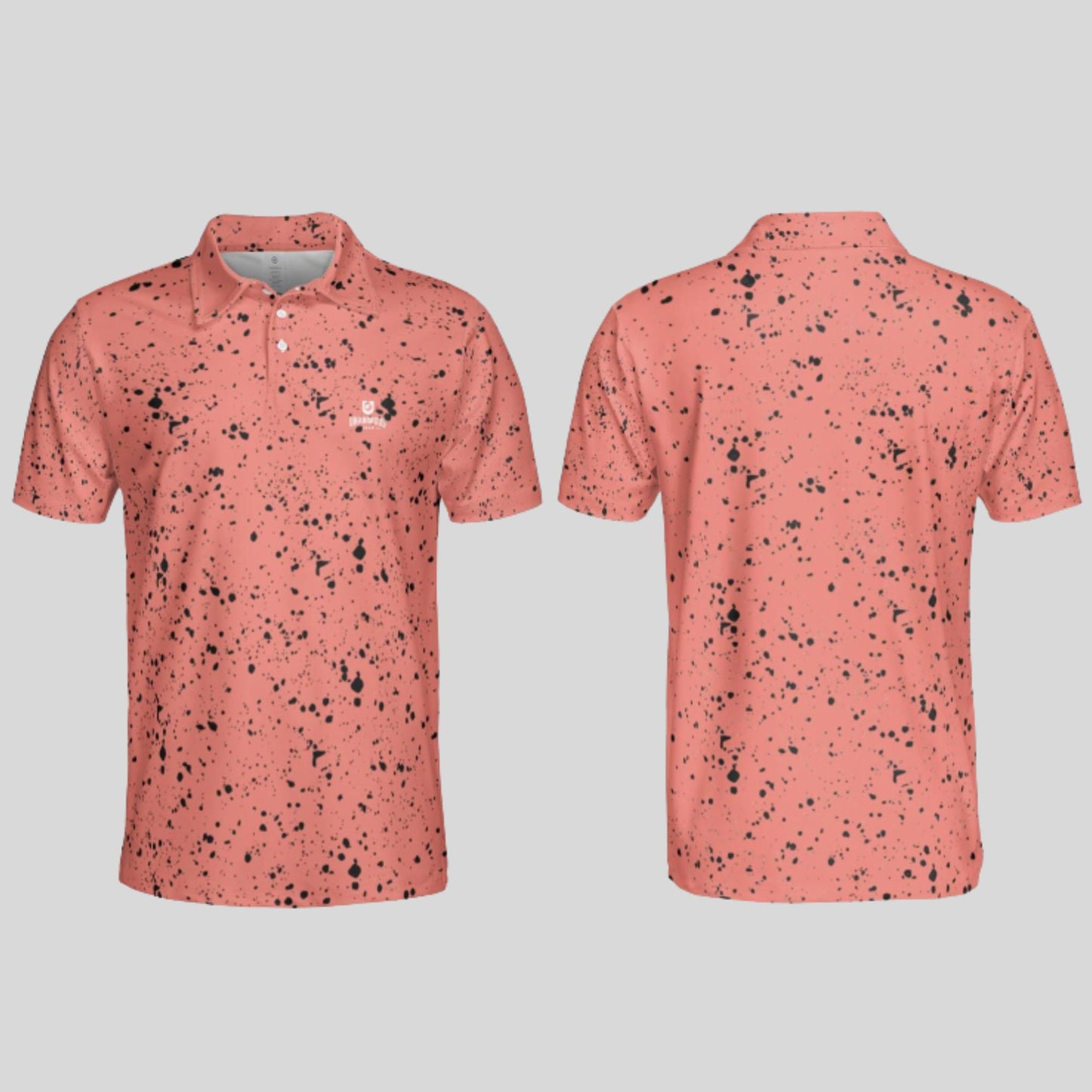 Salmon/black Paint splatter golf polo shirt for men