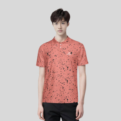 Salmon/black Paint splatter golf polo shirt for men