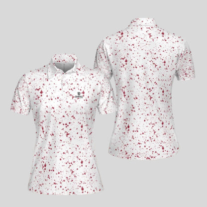 Crimson Paint Splatter golf polo shirt for women