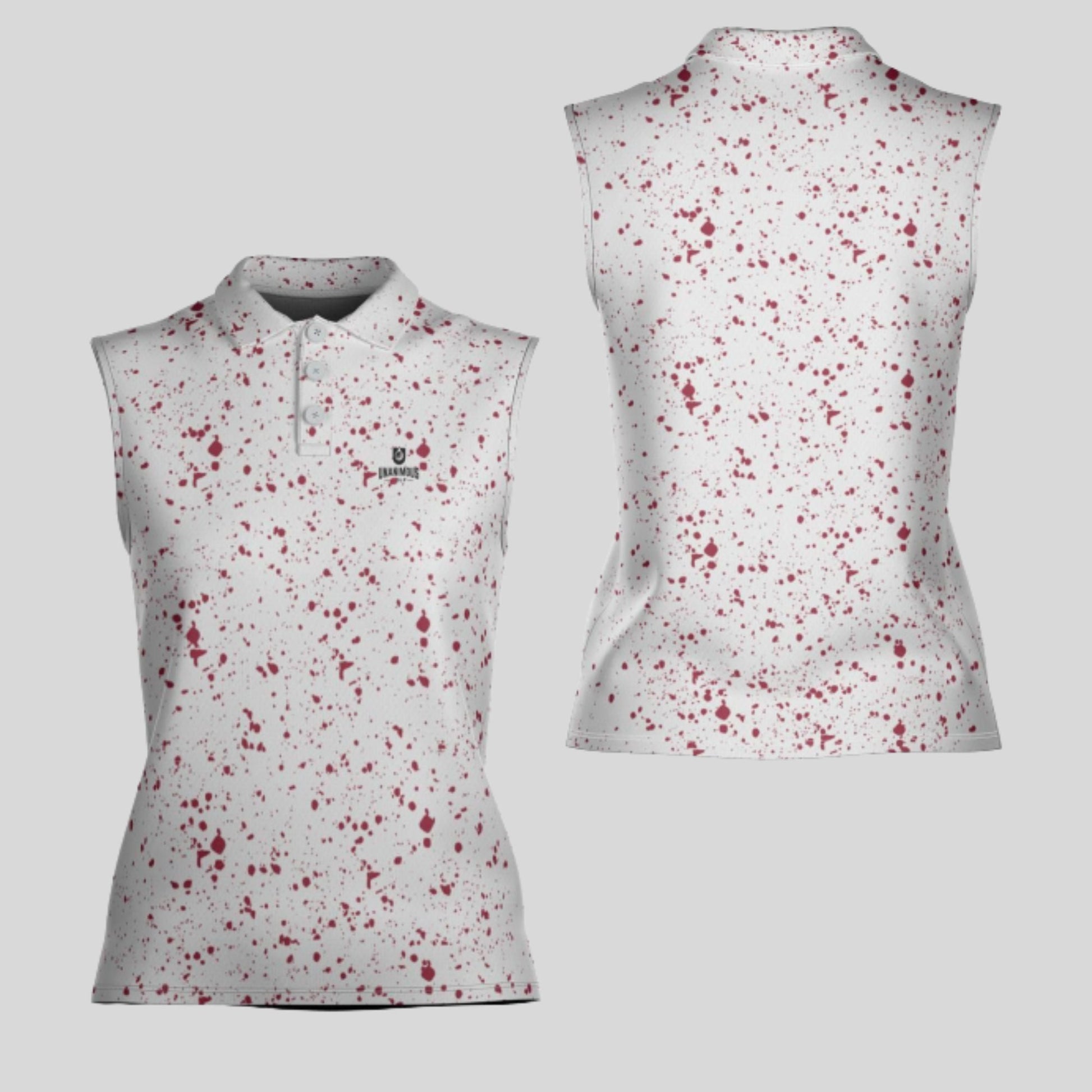 Crimson Paint Splatter Sleeveless golf polo shirt for women