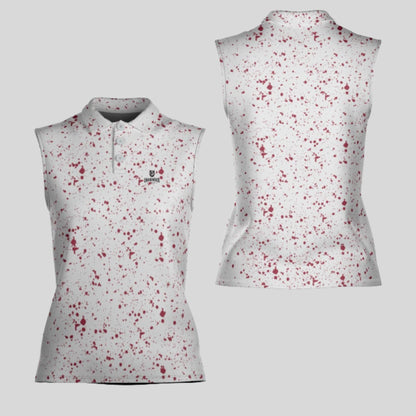 Crimson Paint Splatter Sleeveless golf polo shirt for women