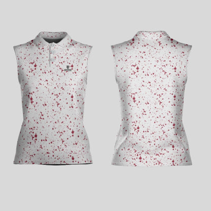 Crimson Paint Splatter Sleeveless golf polo shirt for women