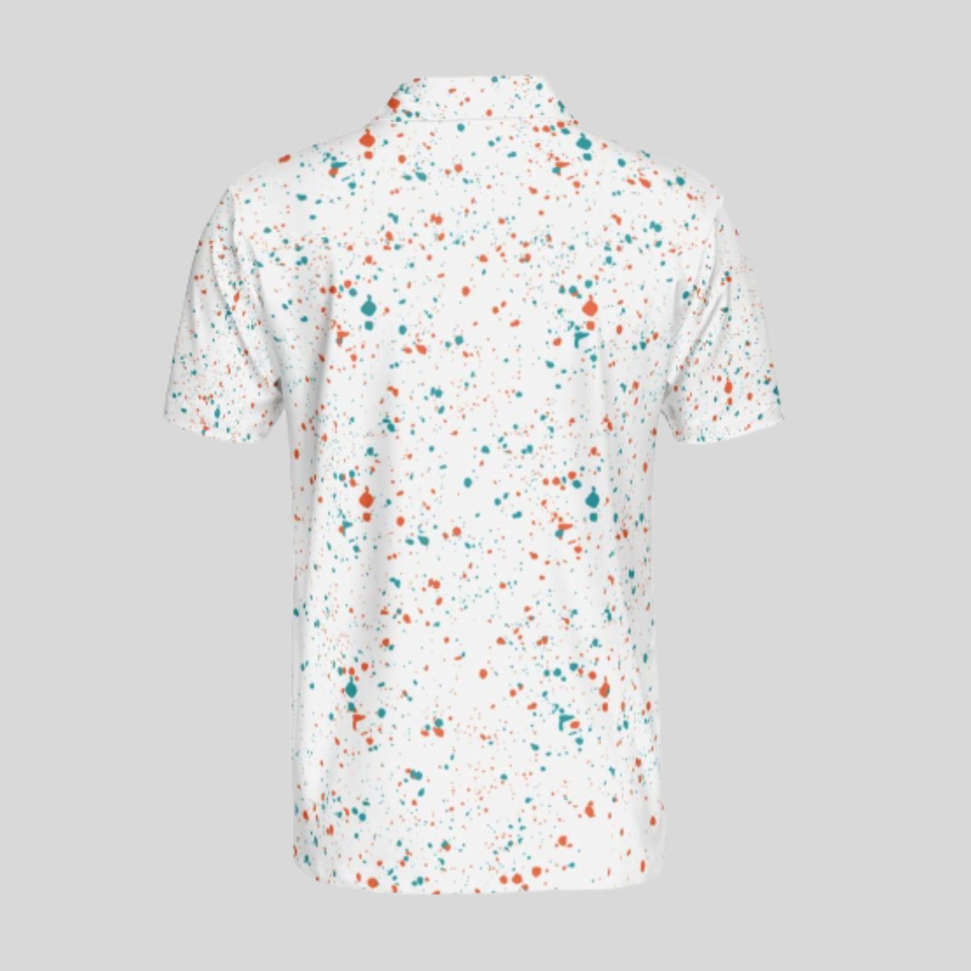 Aqua-orange paint splatter golf polo shirt for men