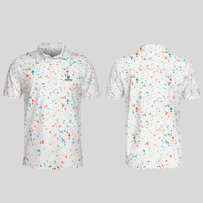 Aqua-orange paint splatter golf polo shirt for men