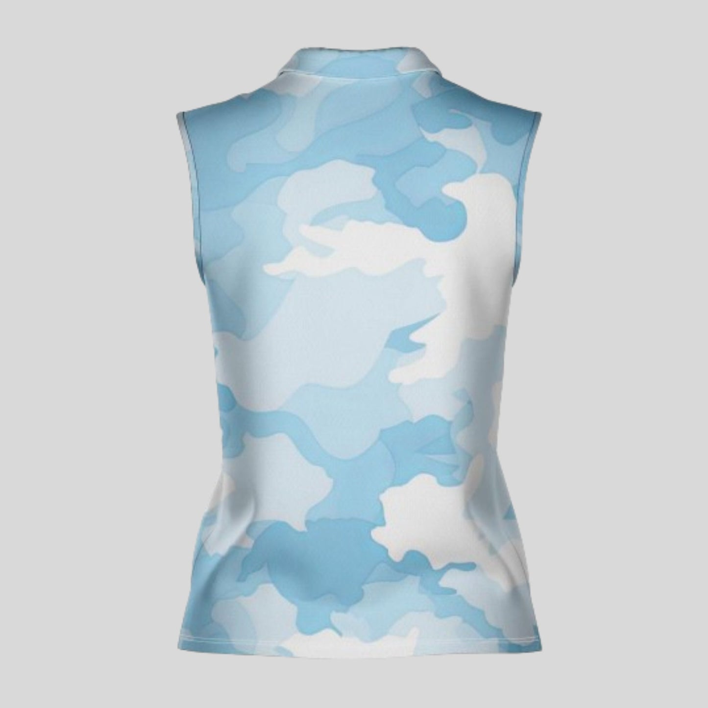 Blue Camo Sleeveless Golf Polo Shirt For Women