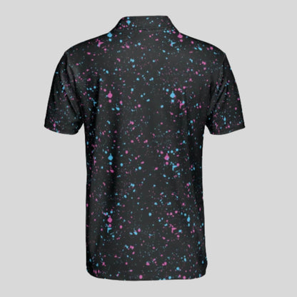 cyan-flamingo paint splatter golf polo shirt for men