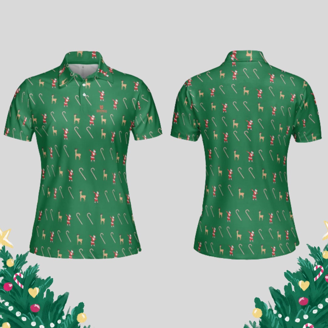 Dabbing Santa Christmas Golf Polo Shirt for Women