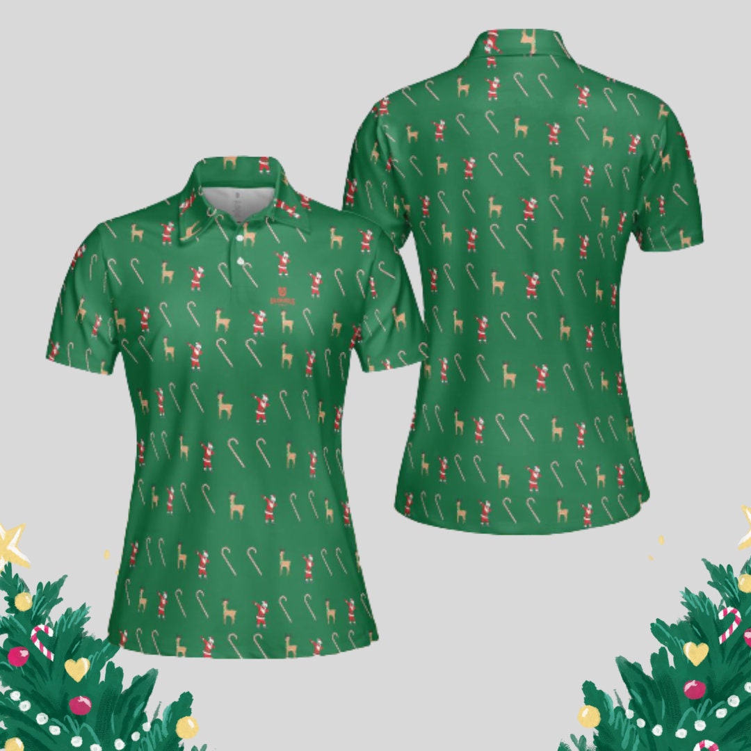 Dabbing Santa Christmas Golf Polo Shirt for Women