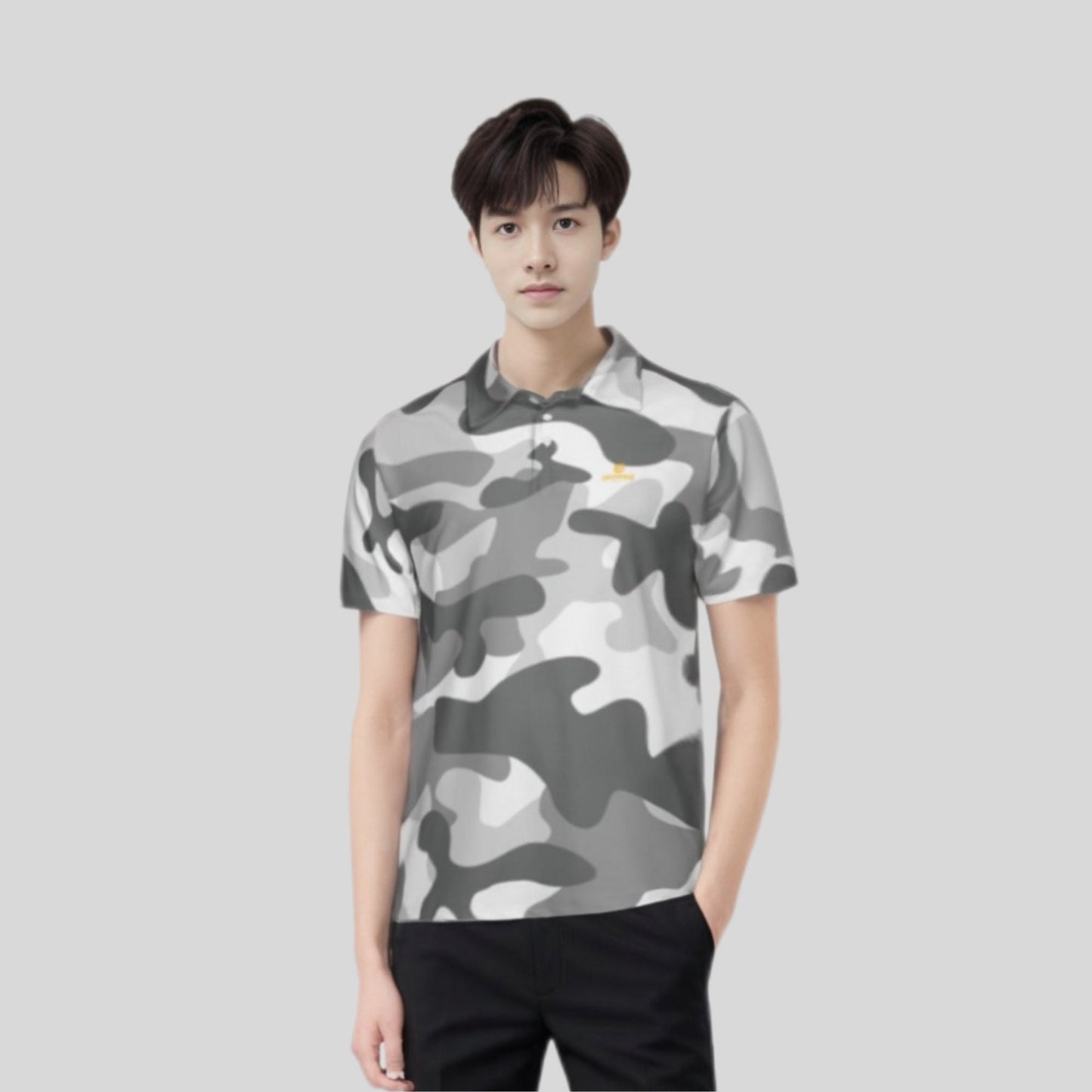 Grey Camo Golf Polo Shirt For Men