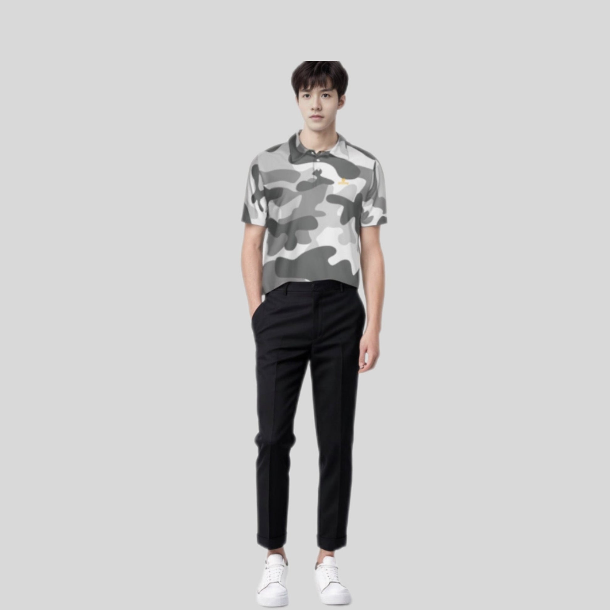 Grey Camo Golf Polo Shirt For Men