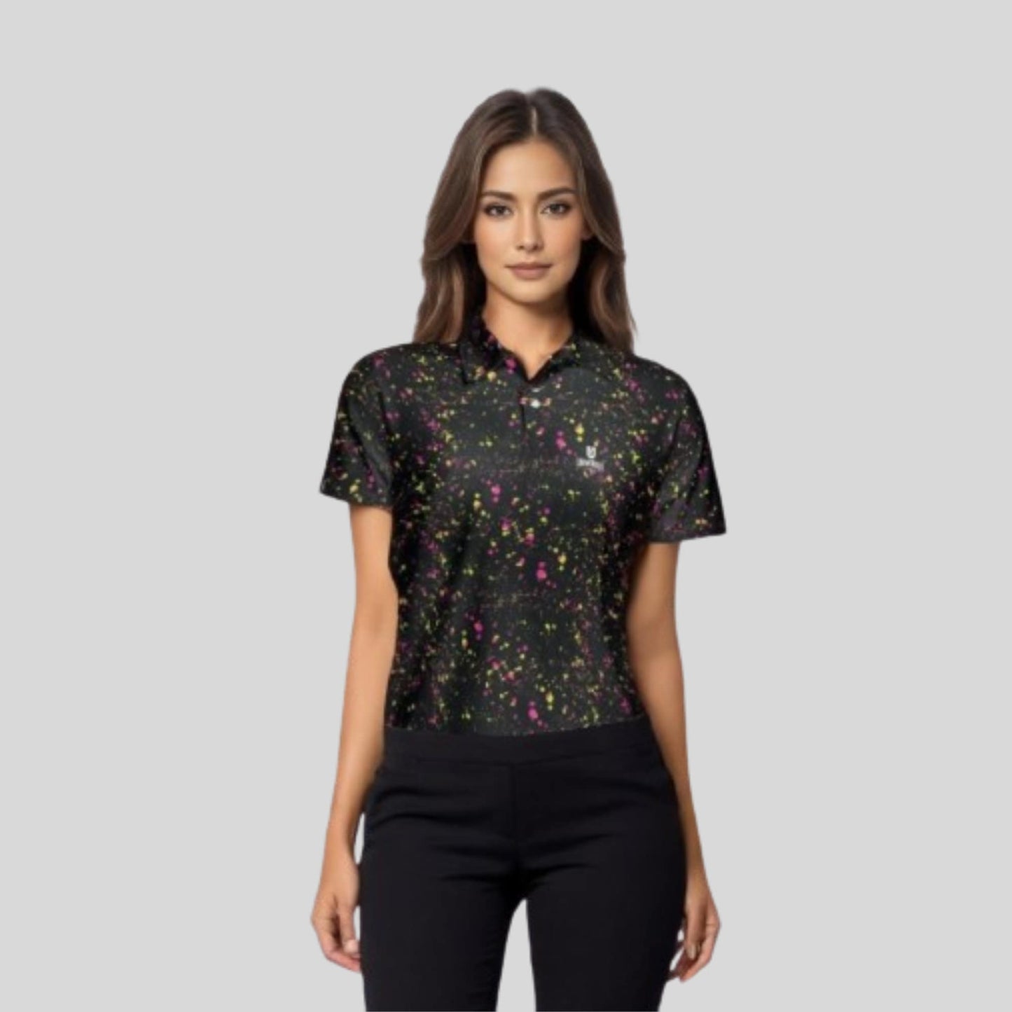 Neon Paint Splatter Golf Polo For Women