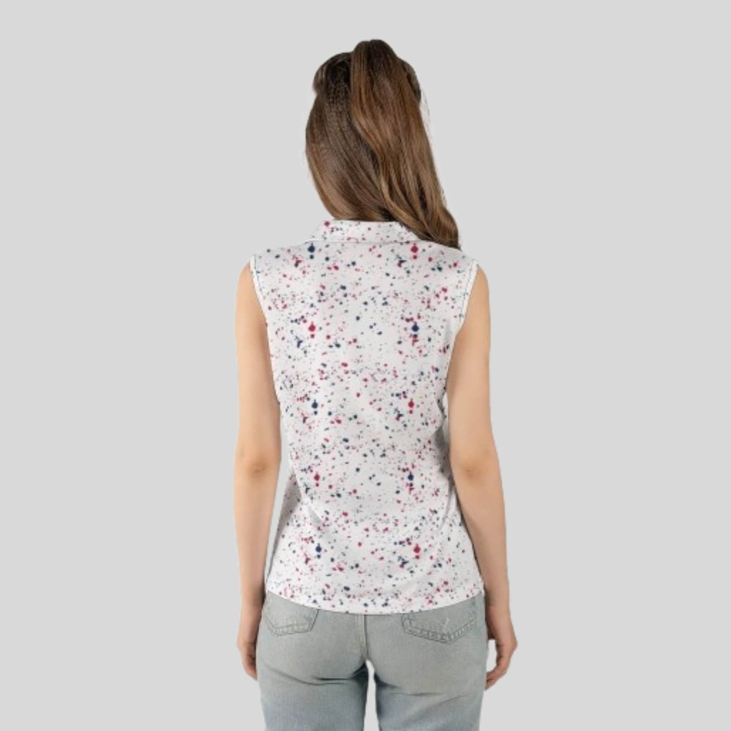 Old Glory Paint Splatter Sleeveless Golf Polo Shirt For Women