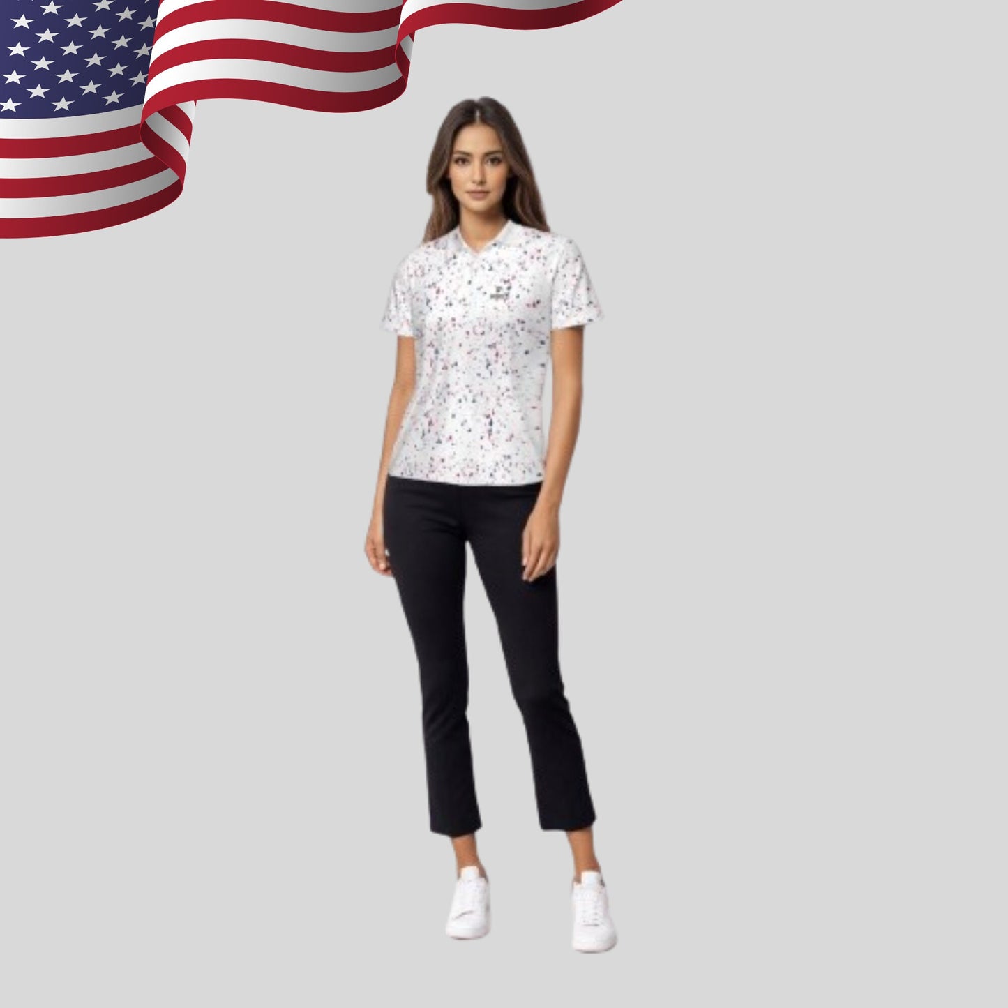 Old Glory Paint Splatter Golf Polo For Women