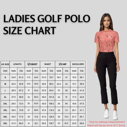 Salmon/Black Paint Splatter golf polo shirt for women