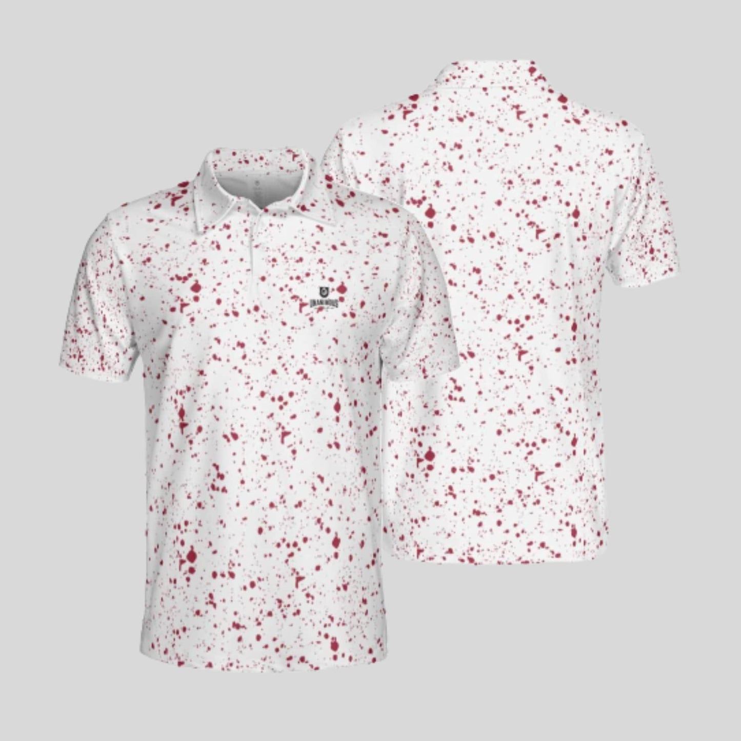 crimson paint splatter golf polo for men