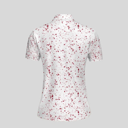 Crimson Paint Splatter golf polo shirt for women