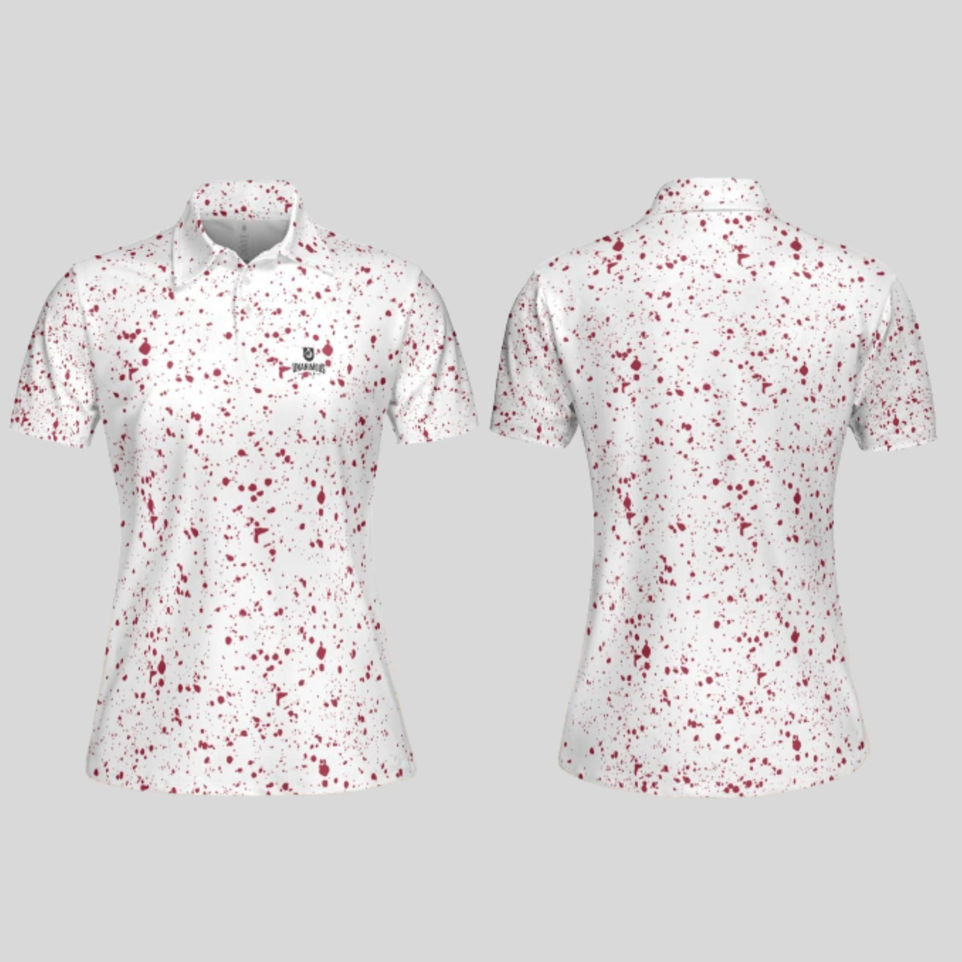 Crimson Paint Splatter golf polo shirt for women