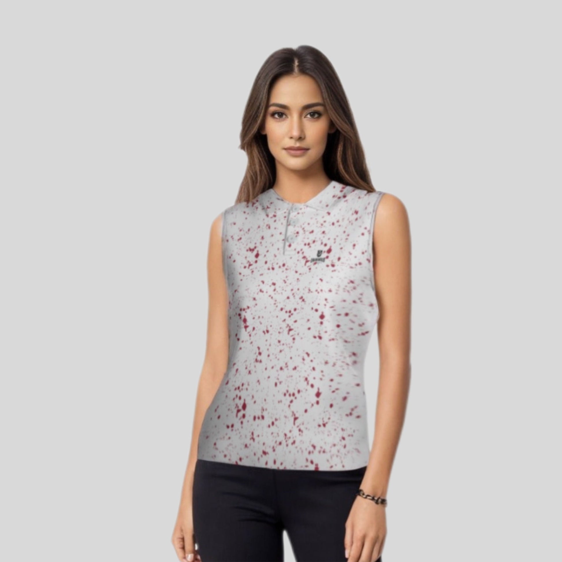 Crimson Paint Splatter Sleeveless golf polo shirt for women