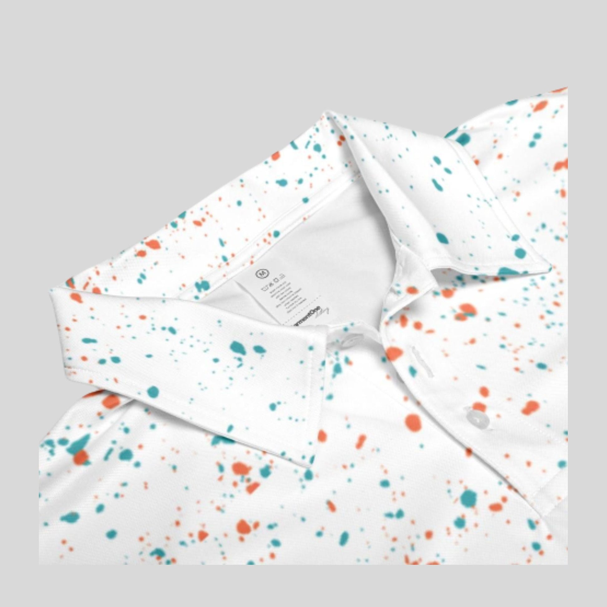 Aqua-orange paint splatter golf polo shirt for men