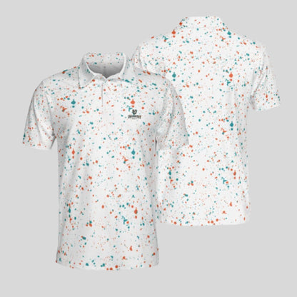 Aqua-orange paint splatter golf polo shirt for men