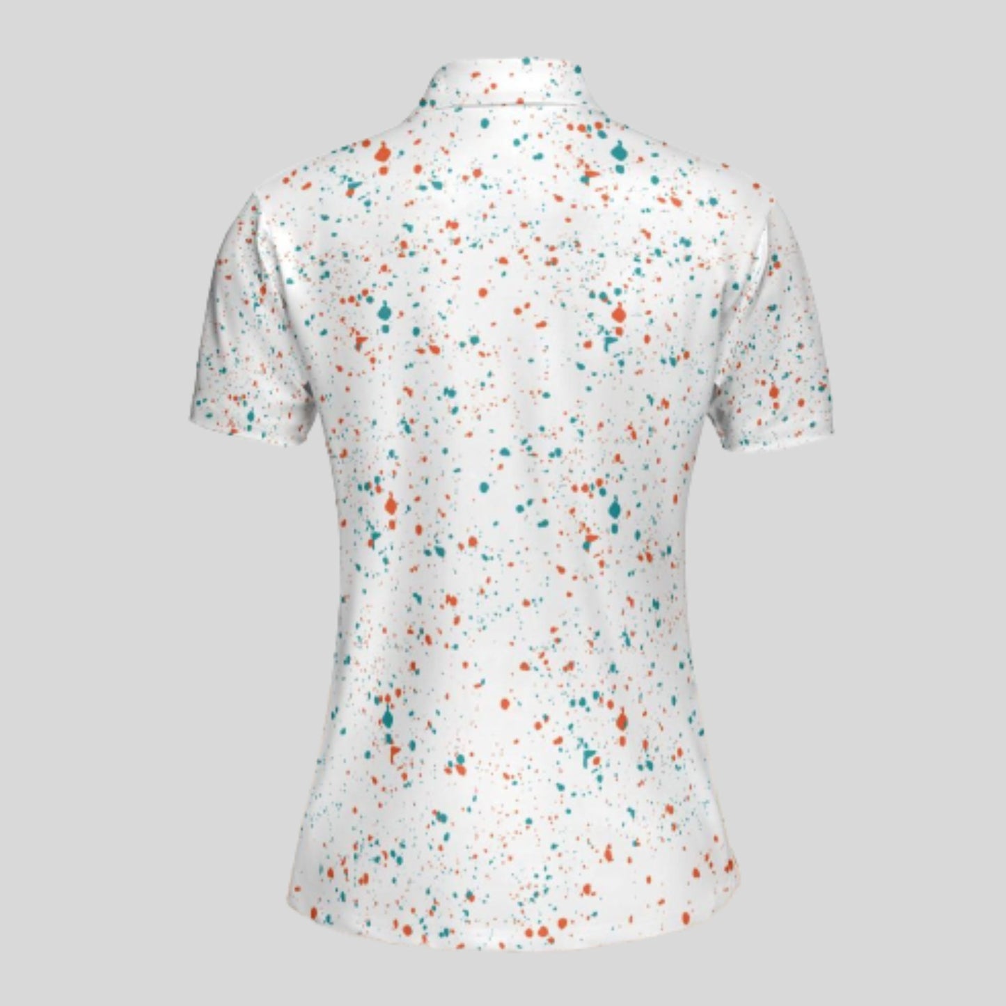 Aqua-orange paint splatter golf polo shirt for women